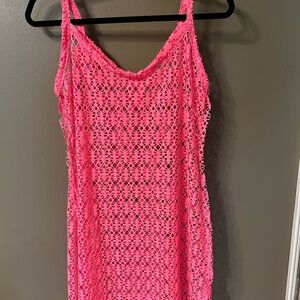 Pink Crochet Sleeveless Cover up Dress